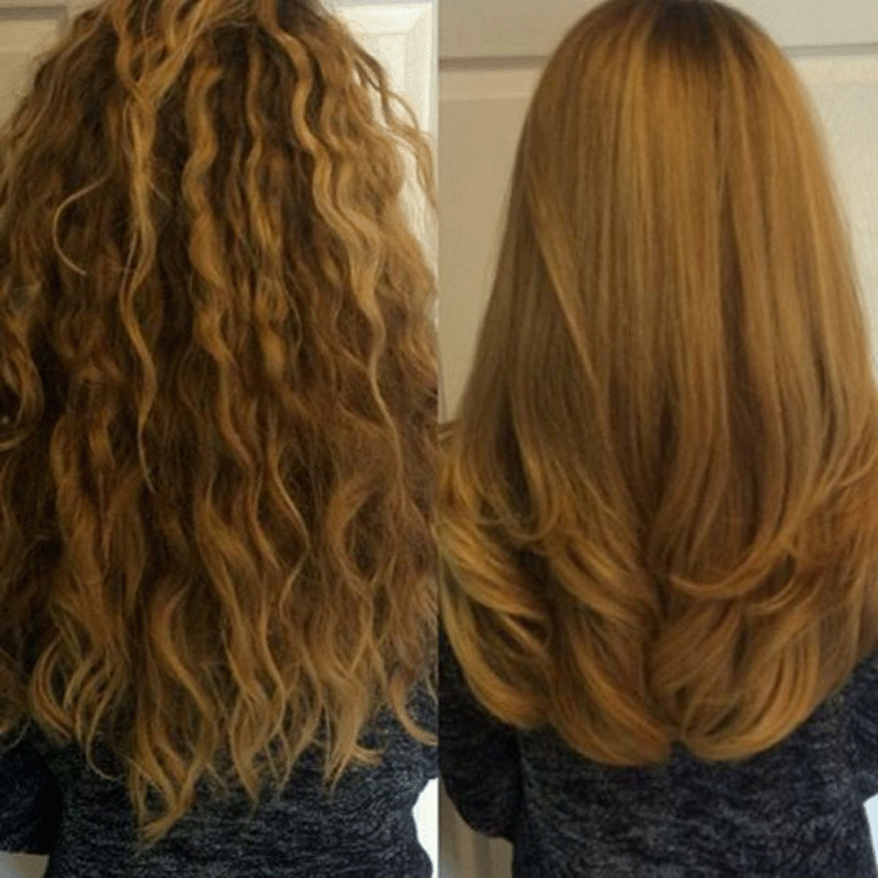 موهای مشتری قبل و بعد از احیای مو با کراتین